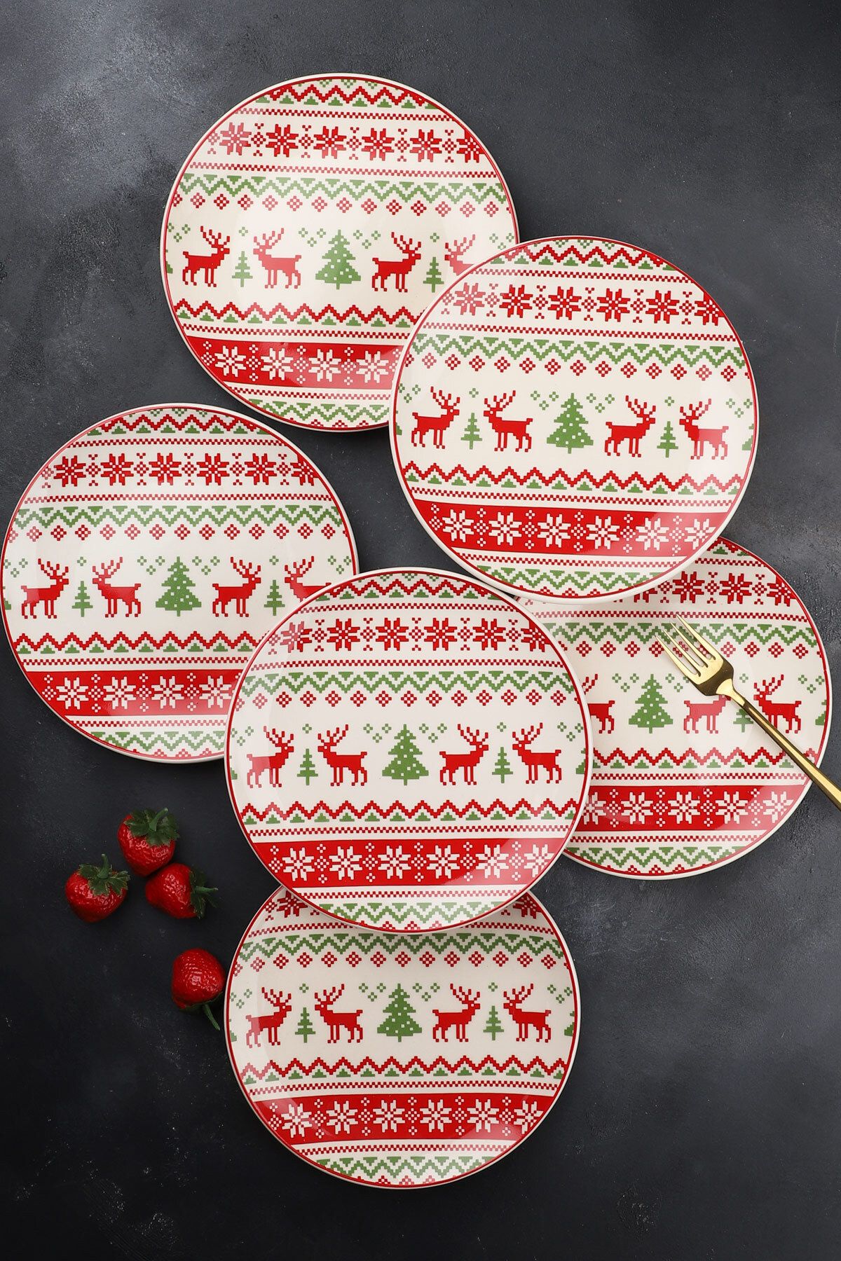 Porselen Diyarı Red deer Kırmızı Geyik 6 Parça Seramik 21 cm Pasta Tabağı