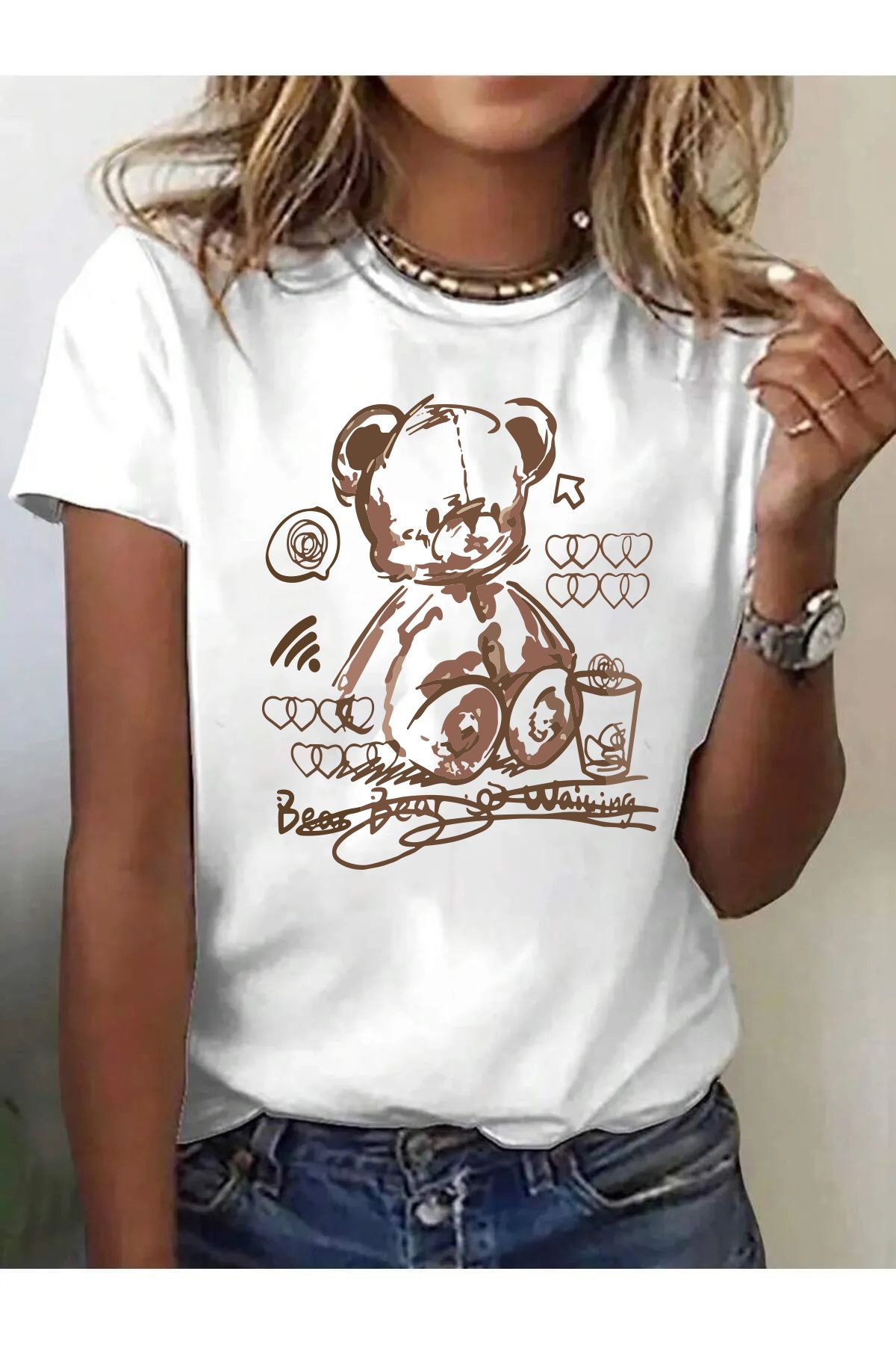 MARKATEM panda baskılı ünisex oversize t-shirt