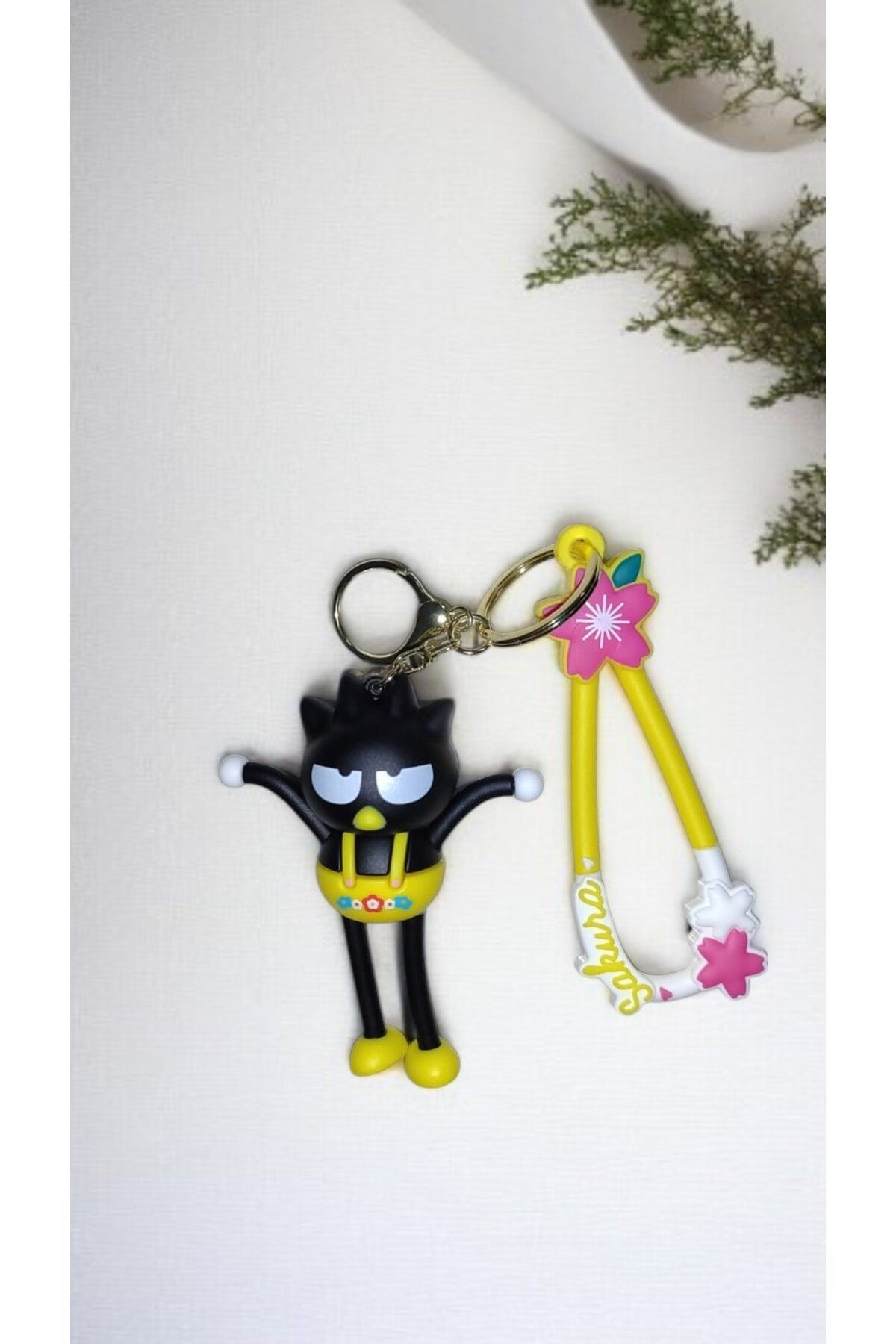 FAMEMUS ACCESSORY 3D Büyük boy Sevimli Karakter Kara kedi Anahtarlık ve Çanta Aksesuar