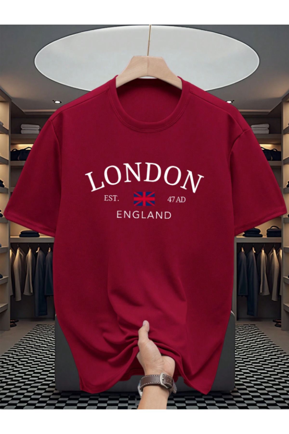 Framgan Erkek LONDON ENGLAND Özel Baskılı Günlük Kısa Kol Bisiklet Yaka Pamuklu T-Shirt