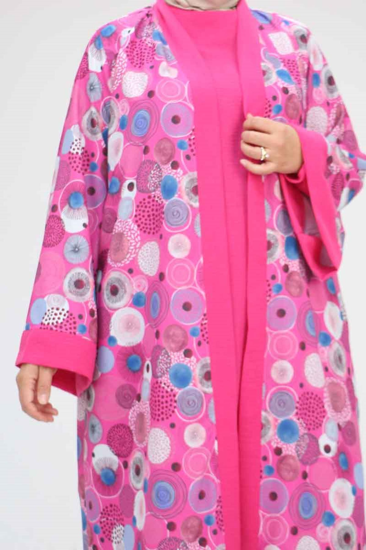 Eslina-57301 Large Size Different Fabric Combination Triple Set - Fuchsia 2