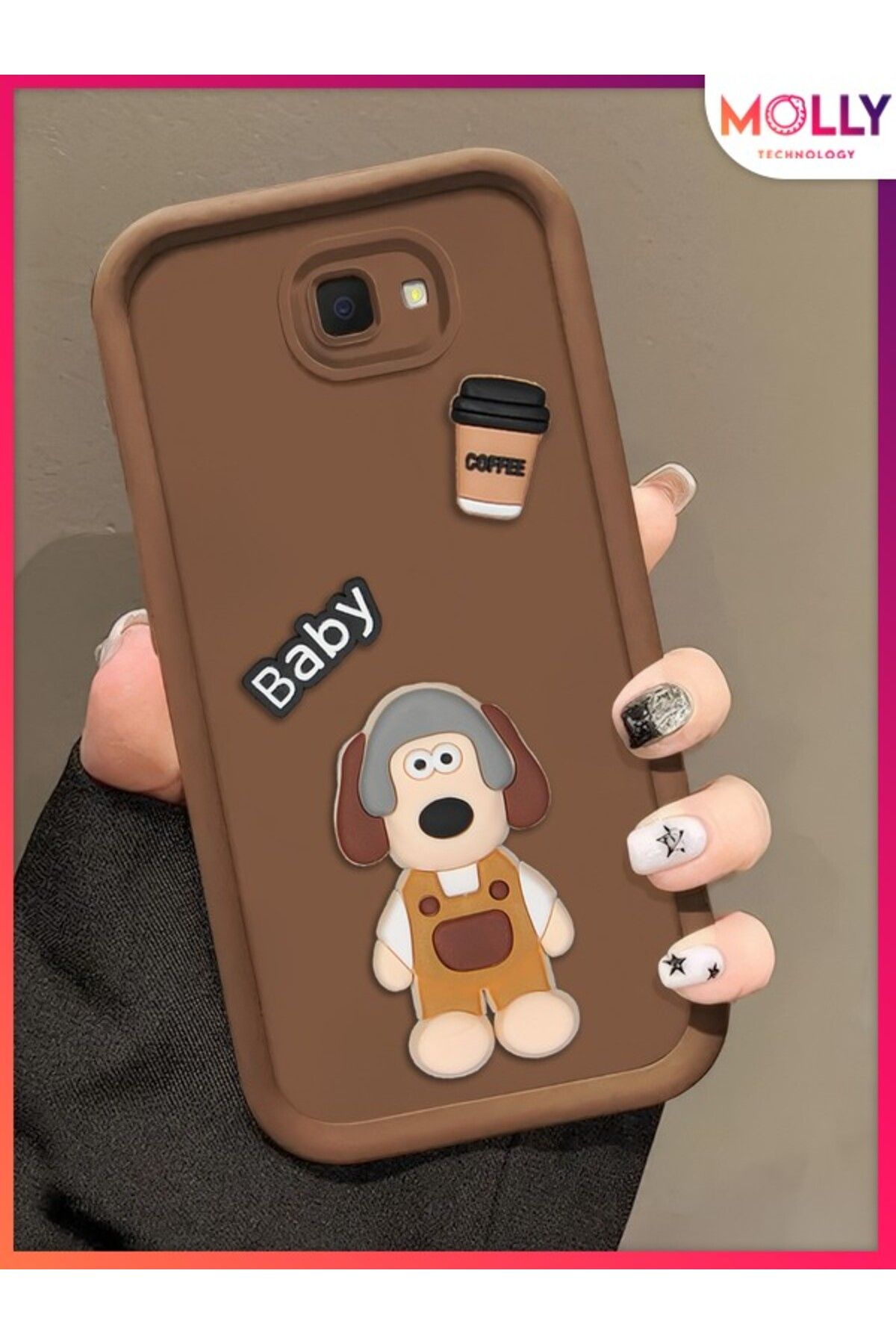 Molly Samsung Galaxy J4 PLUS Için Fallow Kenarları Kalın 3d Kabartmalı Sevimli Dog Gromit Silikon Kılıf