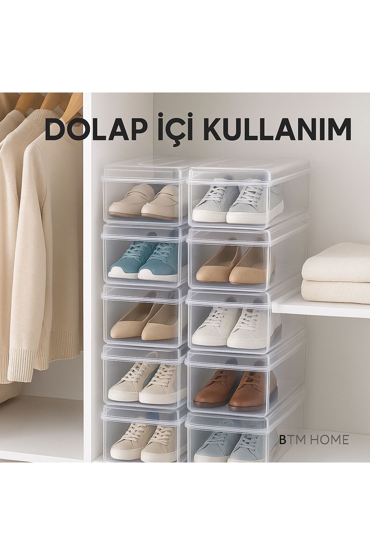 btmhome 1 Adet Şeffaf Ayakkabı Kutusu – Dayanıklı, Üst Üste İstiflenebilir, Bay & Ayakkabı İçin