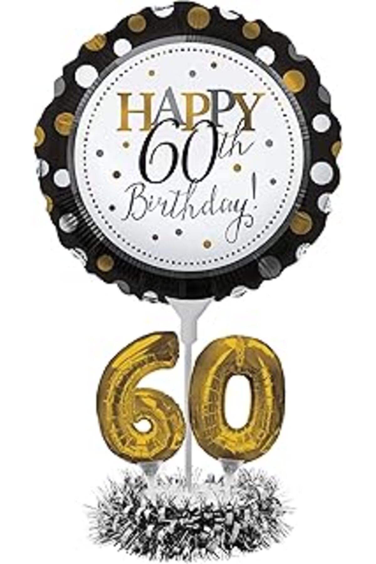 Pazarcan Creative Converting 317308 Balon Centerpiece Balon Orta Parçası, Mylar, Siyah/Altın