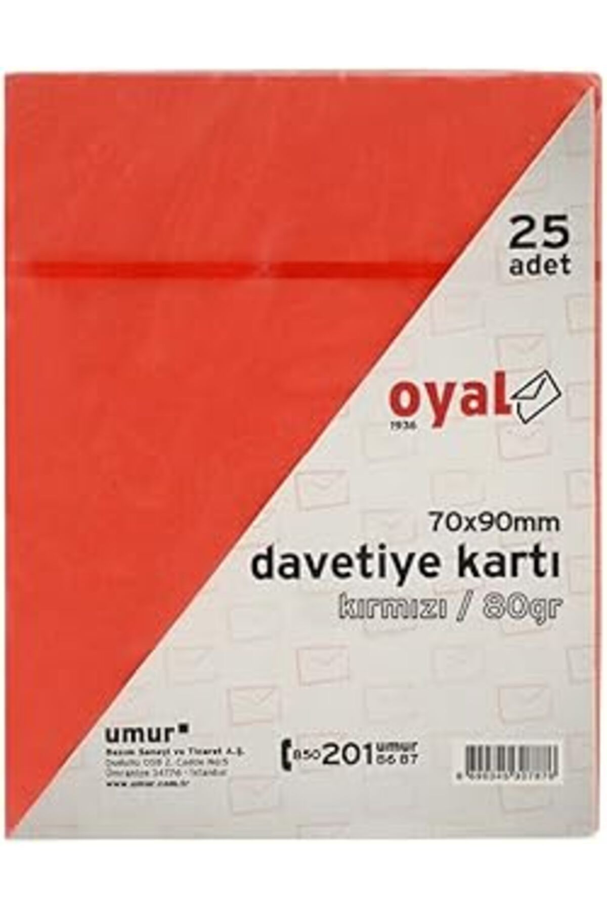 Pazarcan Oyal Renkli Davetiye Kartı, 7 X 9 Cm, 25'Li Paket, 80 Gr , Kırmızı
