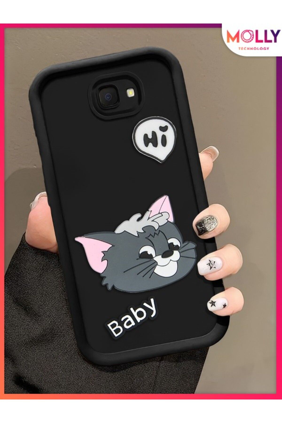 Molly Samsung Galaxy J4 PLUS Için Siyah Kenarları Kalın 3d Kabartmalı Baby Tom Silikon Kılıf