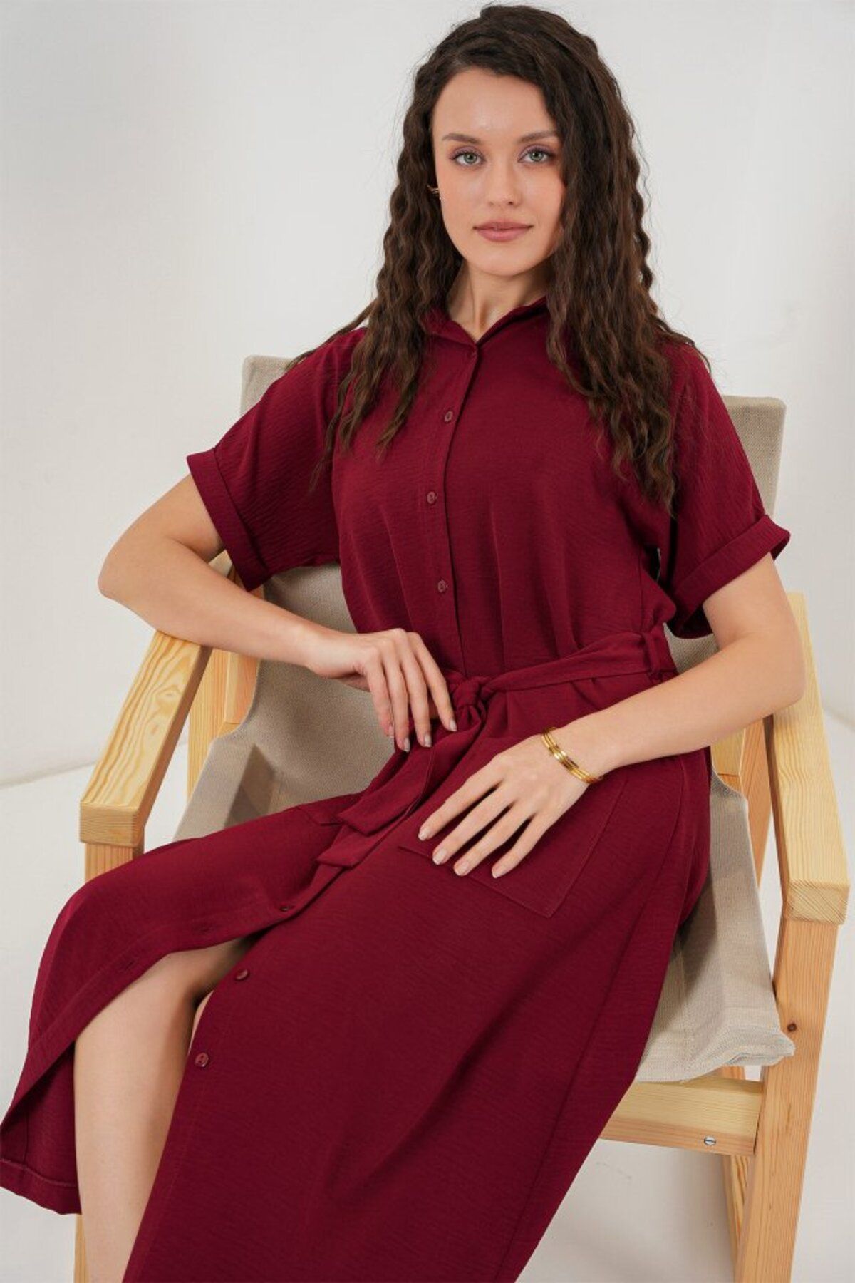 ETİLER COLLECTION Kısa Kol Elbise 2214 - Bordo