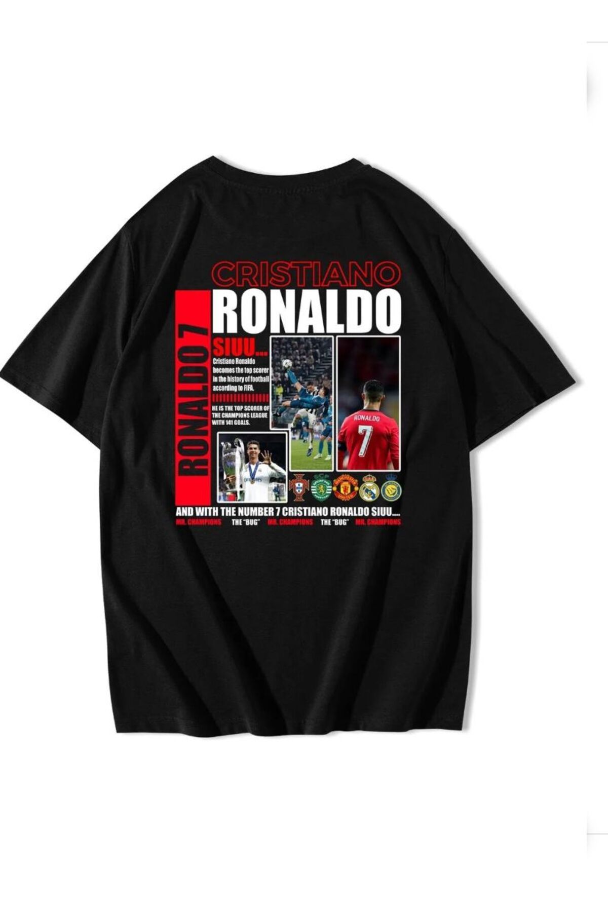 Framgan Erkek/Kadın CRİSTİANO RONALDO'CR7'Özel Baskılı Günlük Kısa Kol Bisiklet Yaka Pamuklu T-Shirt
