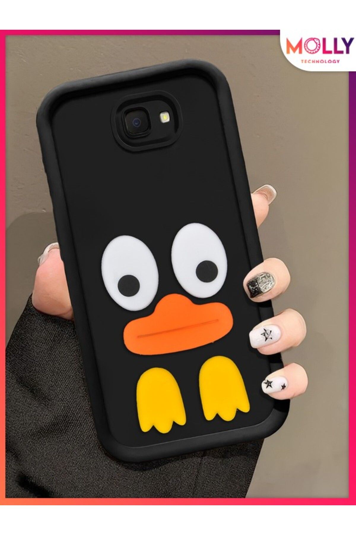 Molly Samsung Galaxy J4 PLUS İçin Siyah Kenarları Kalın 3d Kabartmalı Cute Duck Silikon Kılıf
