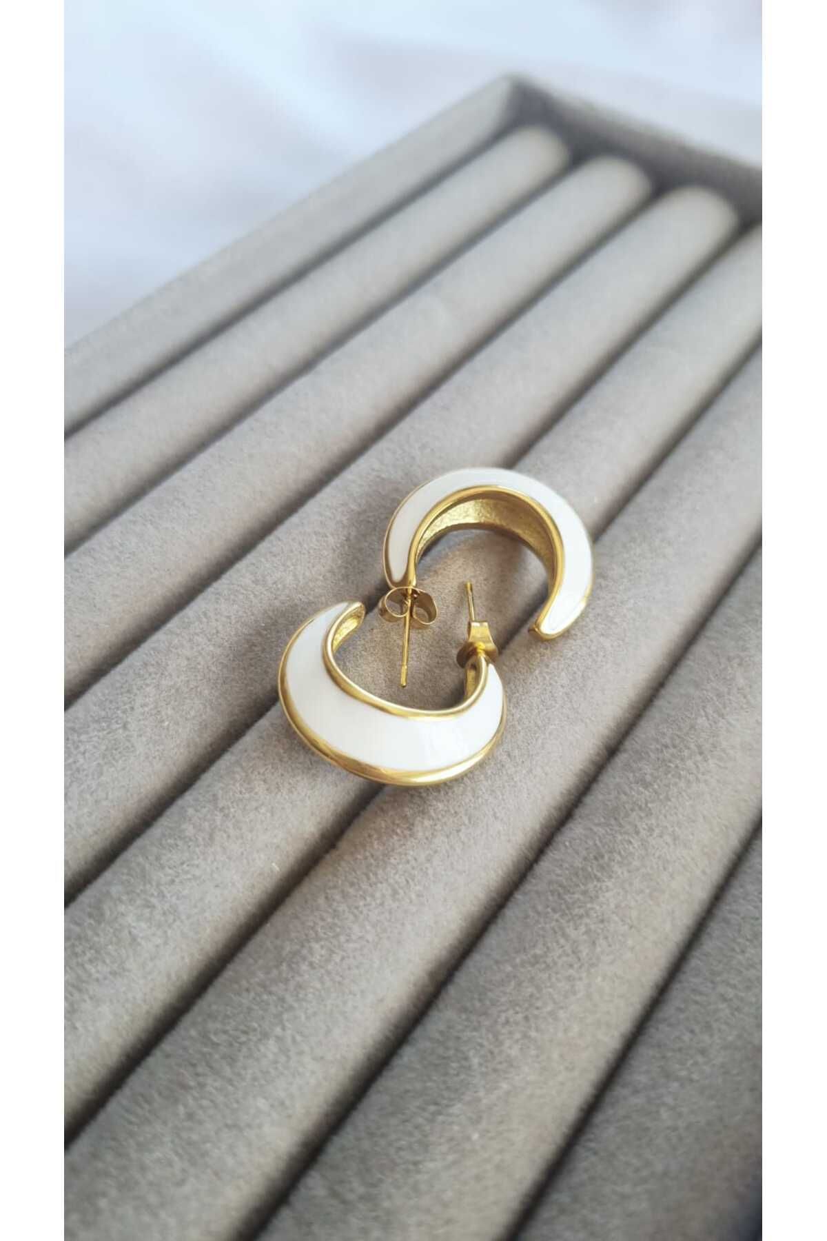 İNİTİUM VIP Seri Beyaz Mineli Gold Halka Küpe