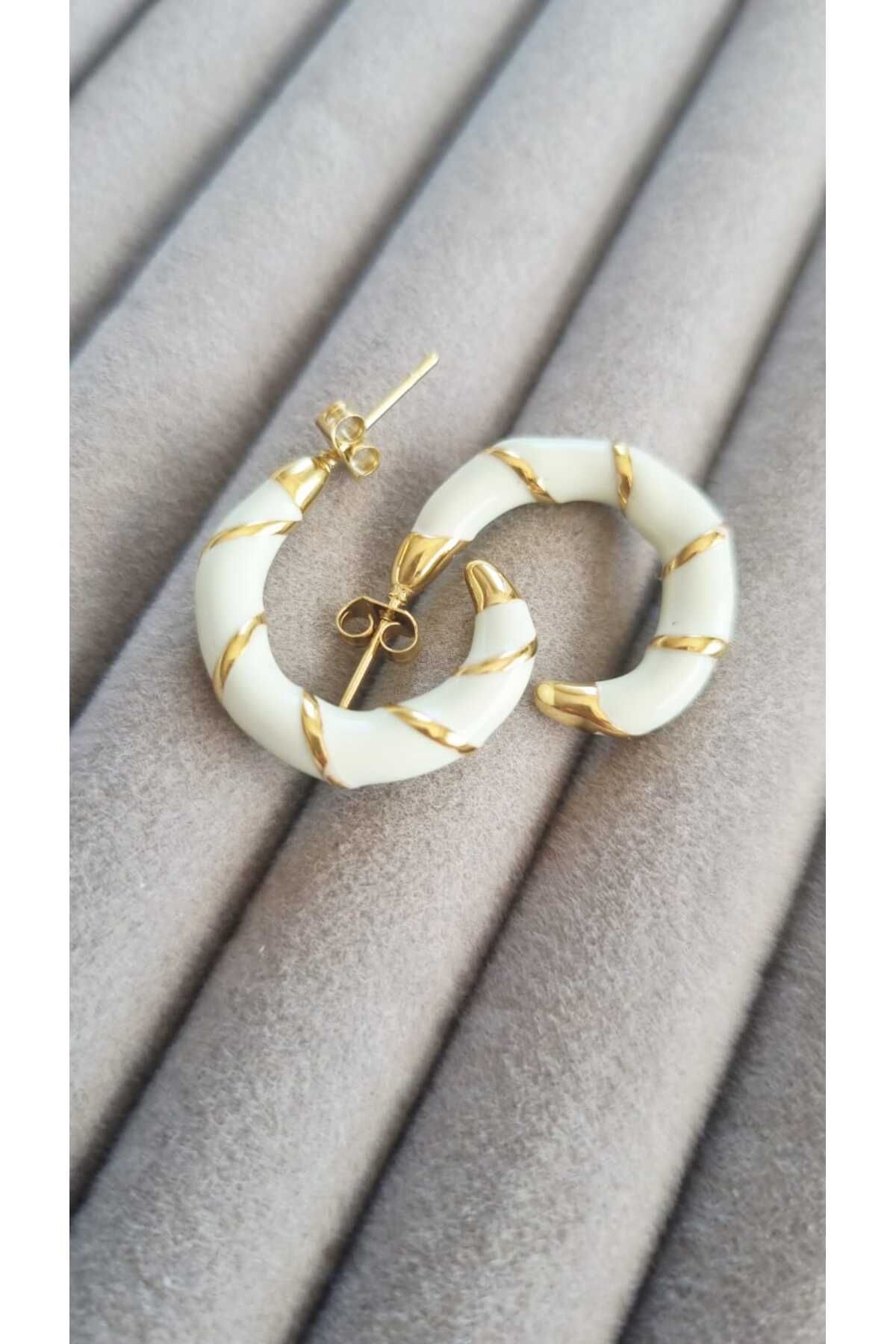 İNİTİUM VIP Seri Paslanmaz Çelik Açık Yeşil Mineli Gold Halka Küpe