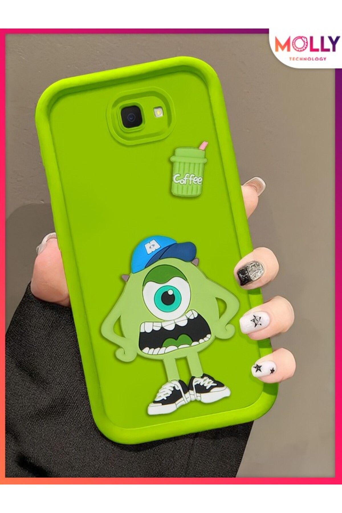 Molly Samsung Galaxy J4 PLUS Için Yeşil Kenarları Kalın 3d Kabartmalı Sevimli Canavar Mike Silikon Kılıf