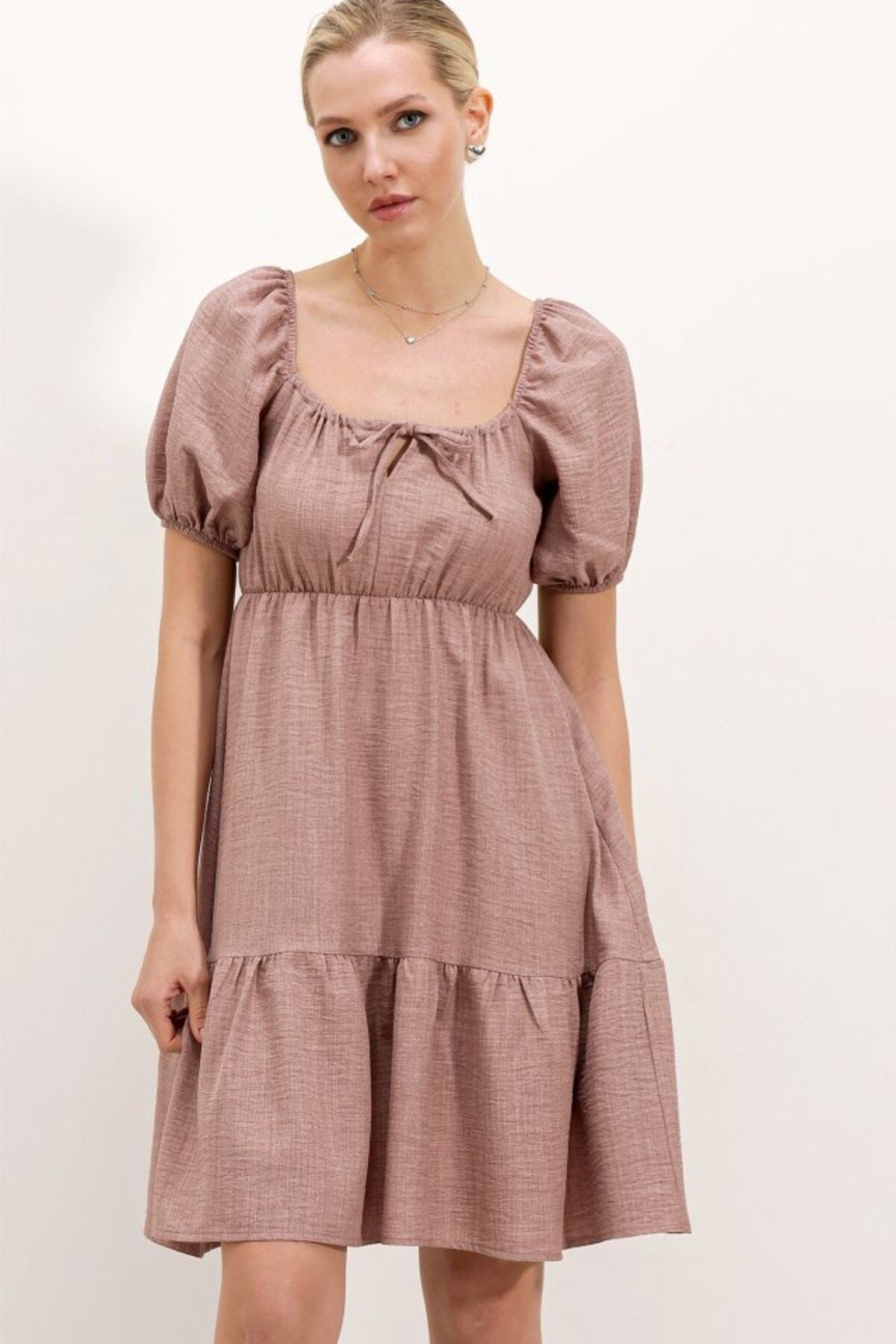 ETİLER COLLECTION 2351 Kloş Poplin Elbise - A.Gül Kurusu