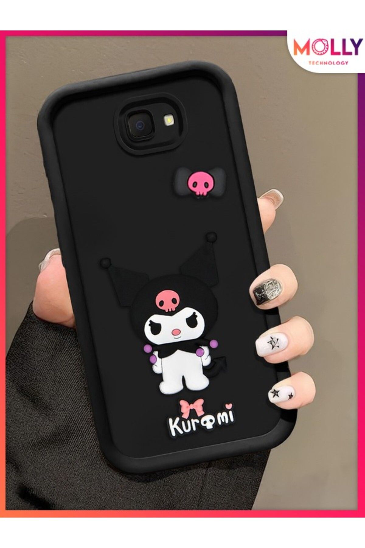 Molly Samsung Galaxy J4 PLUS İçin Siyah Kenarları Kalın 3d Kabartmalı Kawaii Kuromi Silikon Kılıf