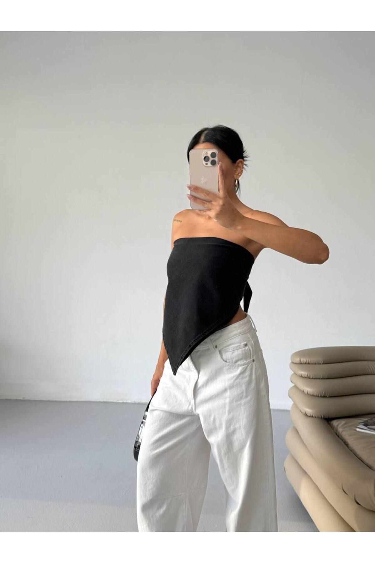 Castivo Fashion Straplez Denim Crop Bluz