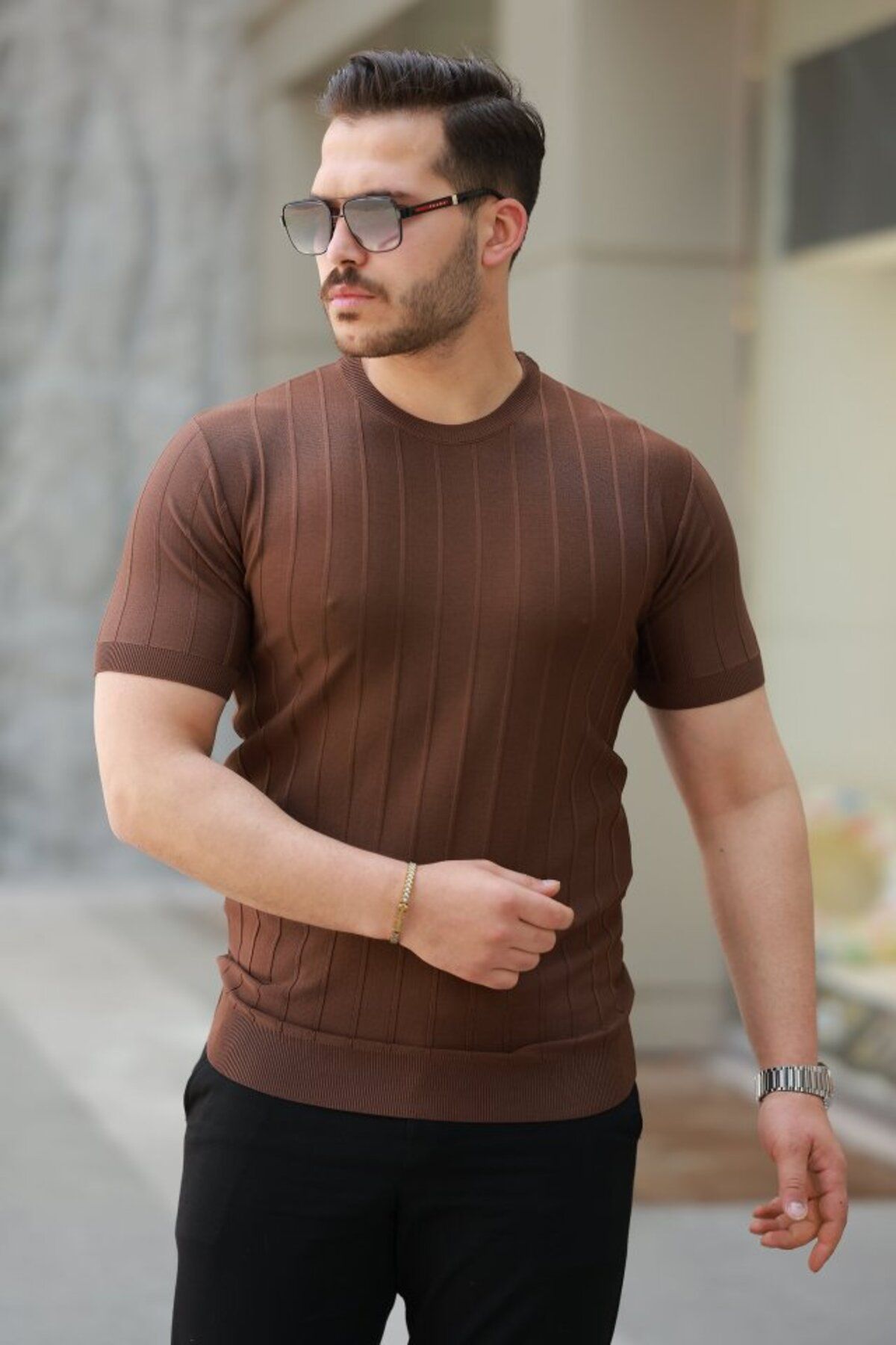 ETİLER COLLECTION Erkek Kısa Kollu Bisiklet Yaka çizgili Triko Tişört