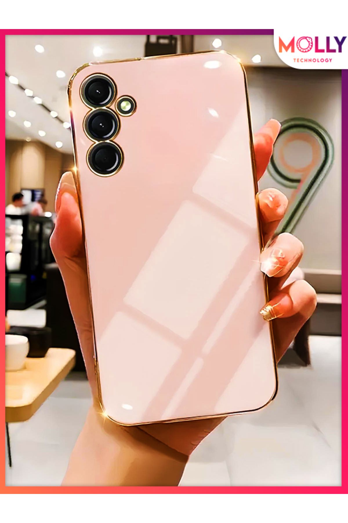 Molly Samsung Galaxy A04s İçin Rose Kenarları Gold Detaylı Lüks Silikon Kılıf