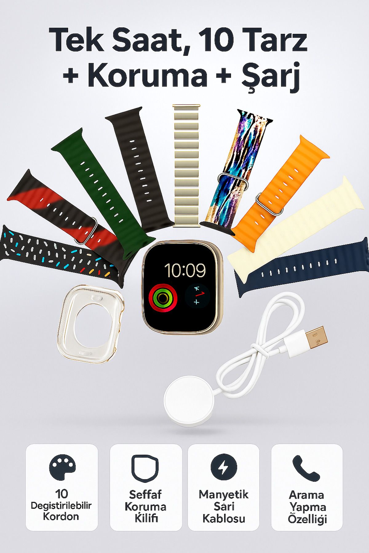 KETENOFFİCİAL Watch 9E 10 Kordon ve Koruyucu Hediyeli Akıllı Saat Tüm Telefonlarla Uyumlu Spor & Sağlık Takibi