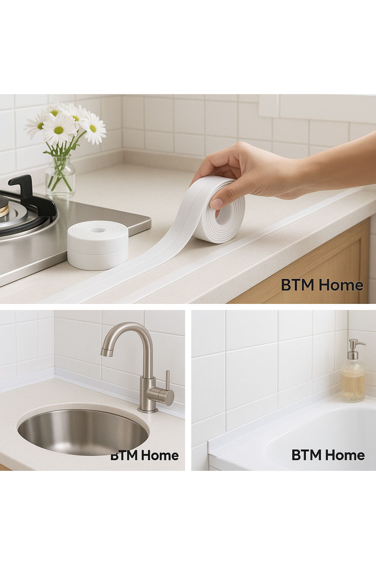 btmhome 3,2 Metre Su Geçirmez Kendinden Yapışkanlı Lavabo Küvet Kenar Bandı – Sızdırmaz Banyo Bandı