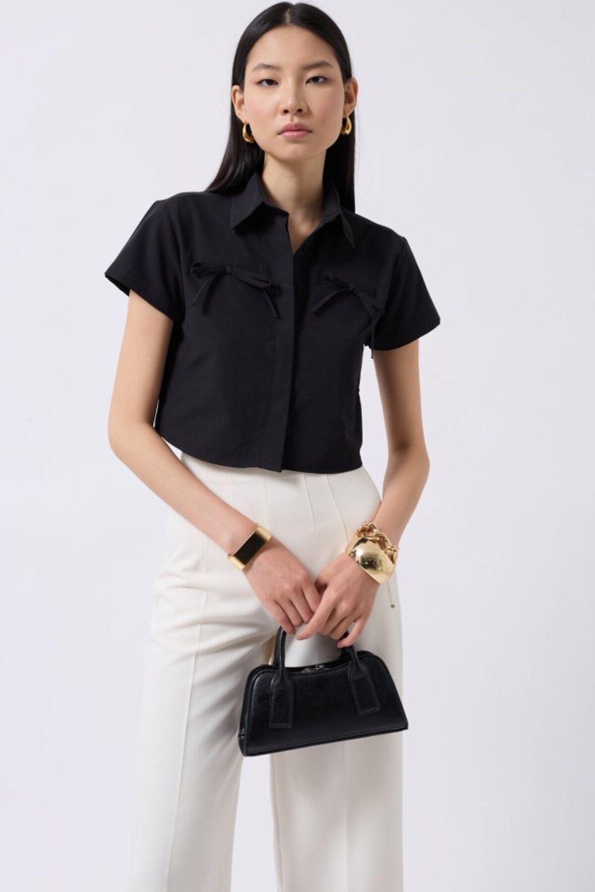 ETİLER COLLECTION Kurdele Detay Crop Gömlek