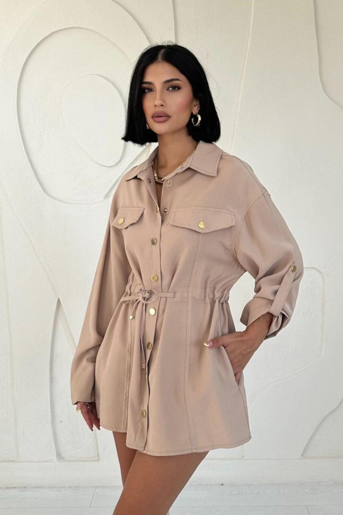 ETİLER COLLECTION Vizon Çıtçıtlı Tünelli Gömlek
