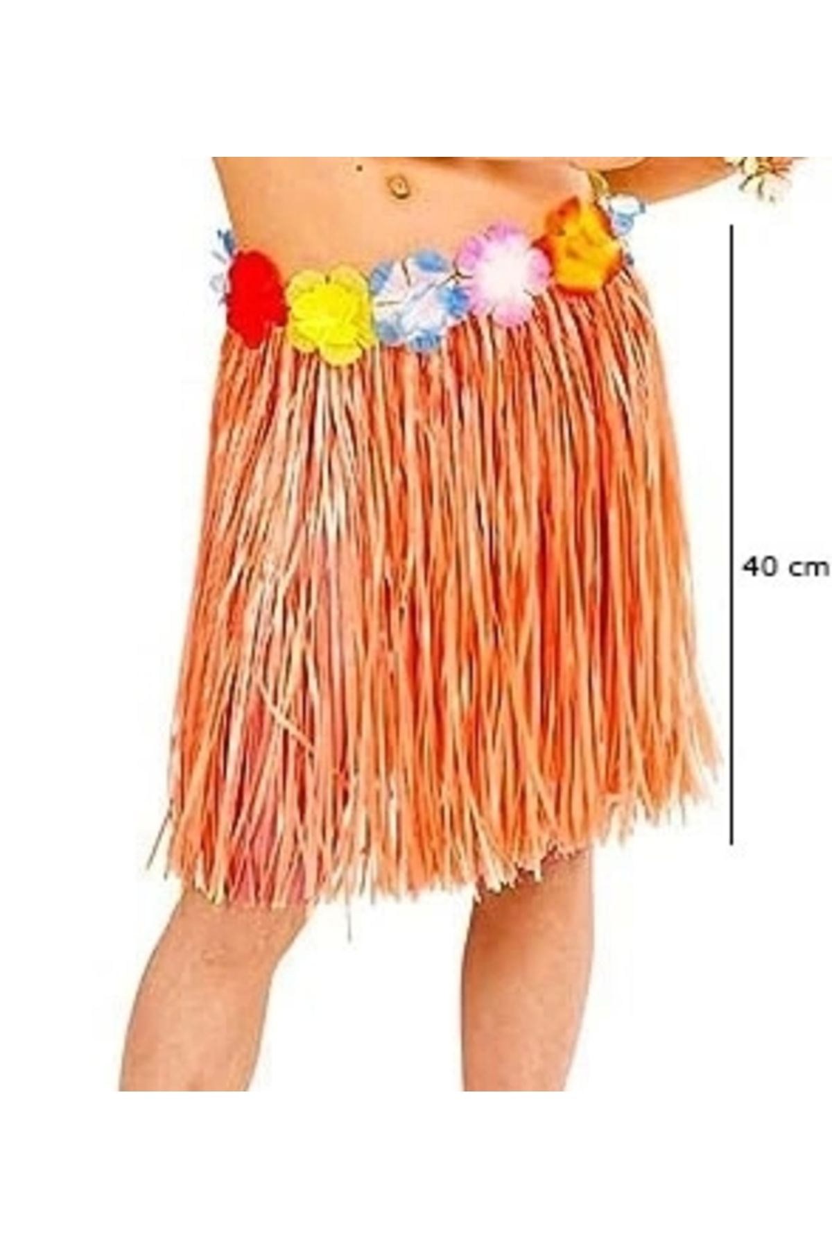 CANSA Yetişkin Ve Çocuk Uyumlu Turuncu Renk Püsküllü Hawaii Luau Hula Etek 40 Cm
