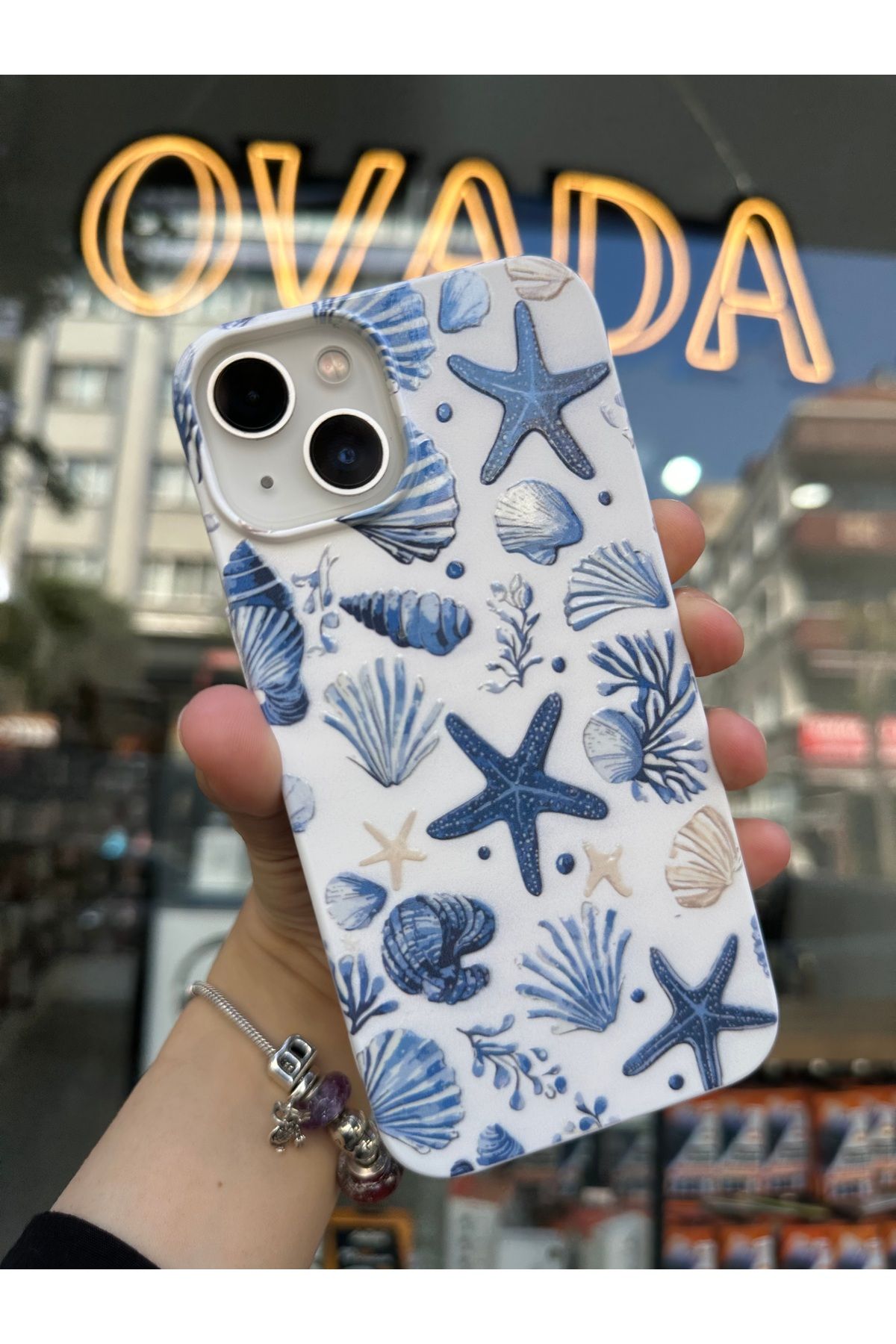 OVADA iPhone 13/14 Uyumlu Kamera Çıkıntılı Yaz Temalı Deniz Yıldızı Baskılı İçi Kadife Silikon Kılıf