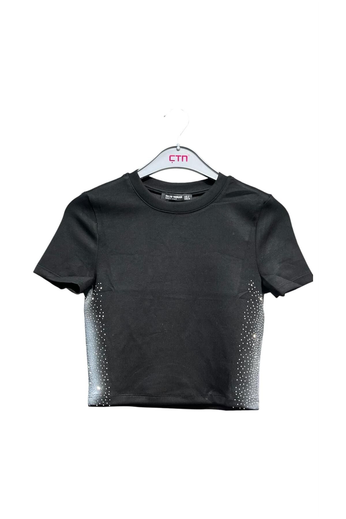 Ctn Kadın Spor Crop Yanı Taşlı Eşofman Takım