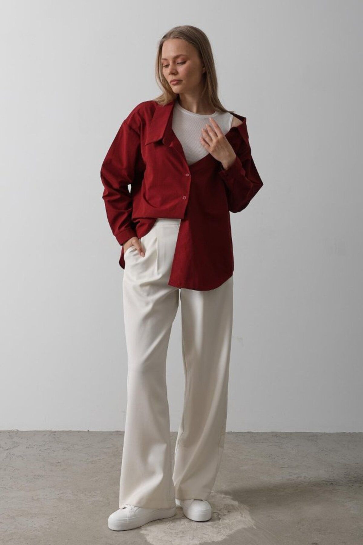 ETİLER COLLECTION Atlet Detaylı Gömlek - Bordo