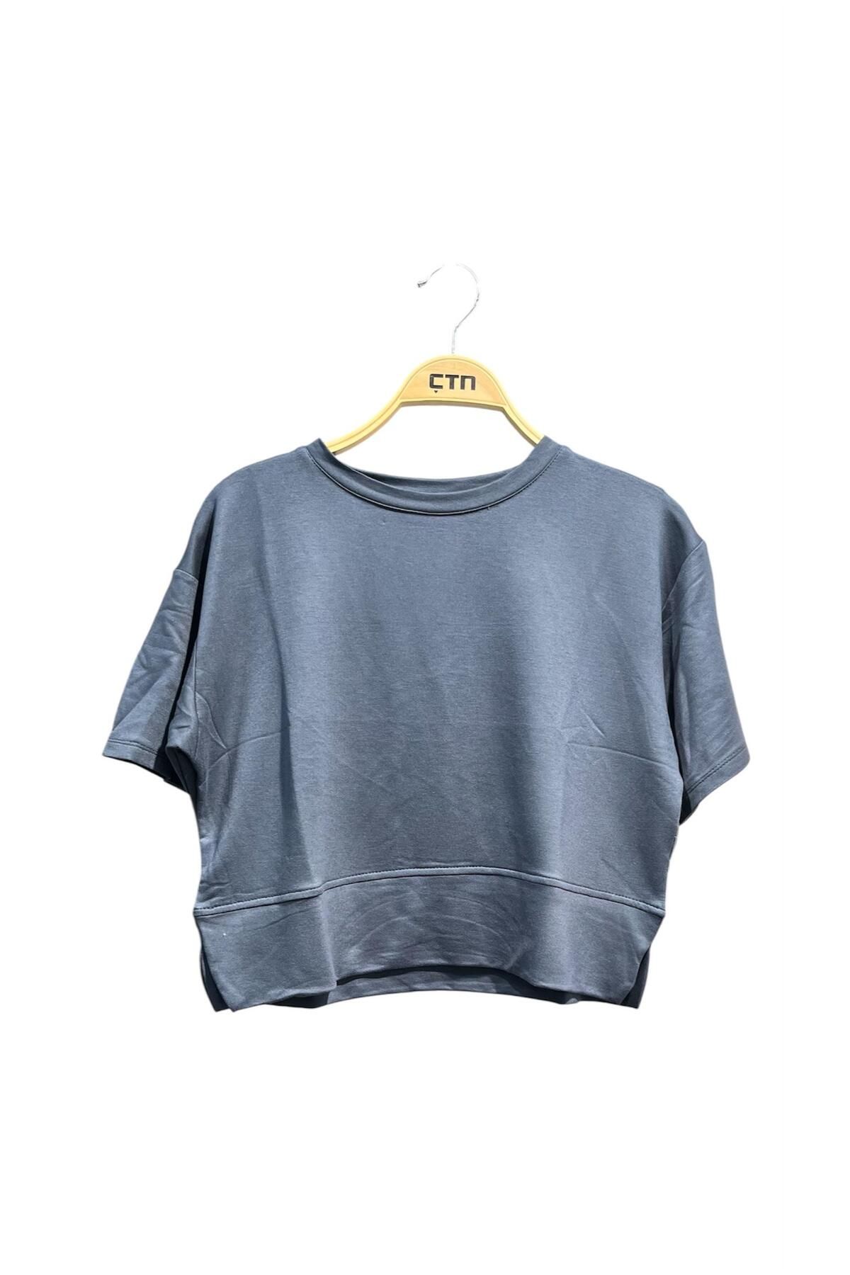 Ctn Kadın Bisiklet Yaka Yanı Yırtmaçlı Orta Boy T-Shirt