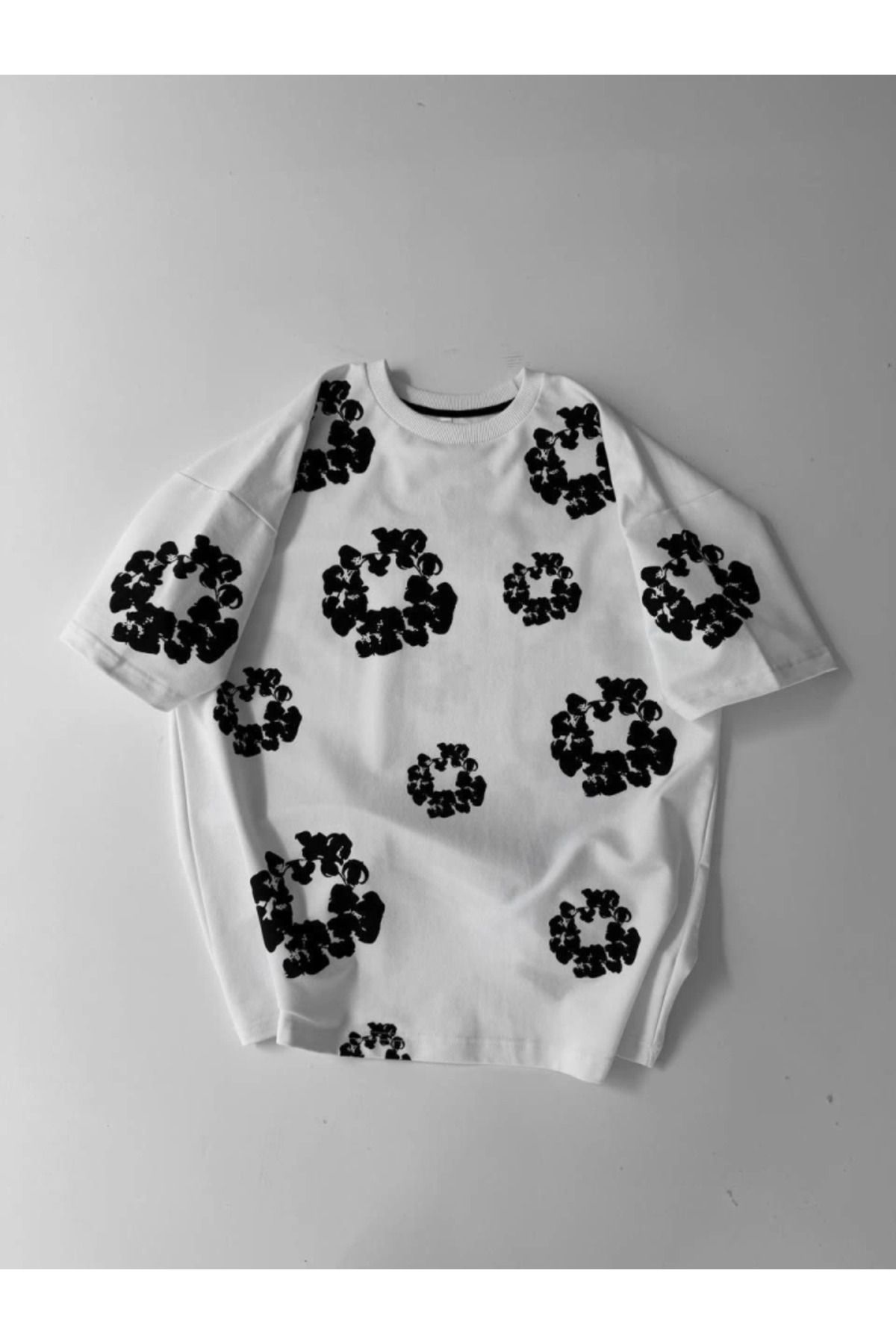 ETİLER COLLECTION Ön Ve Arka Baskılı Oversize Bisiklet Yaka T-shirt- Beyaz