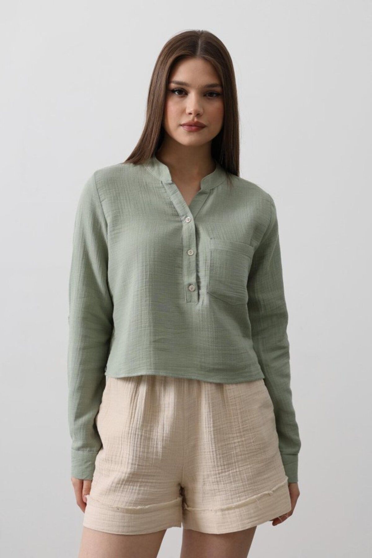 ETİLER COLLECTION Cepli Hakim Yaka Bluz - Haki