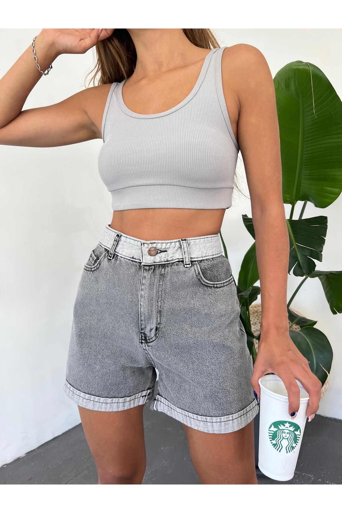 BEEMU Duble Paça Yıkamalı Denim Şort