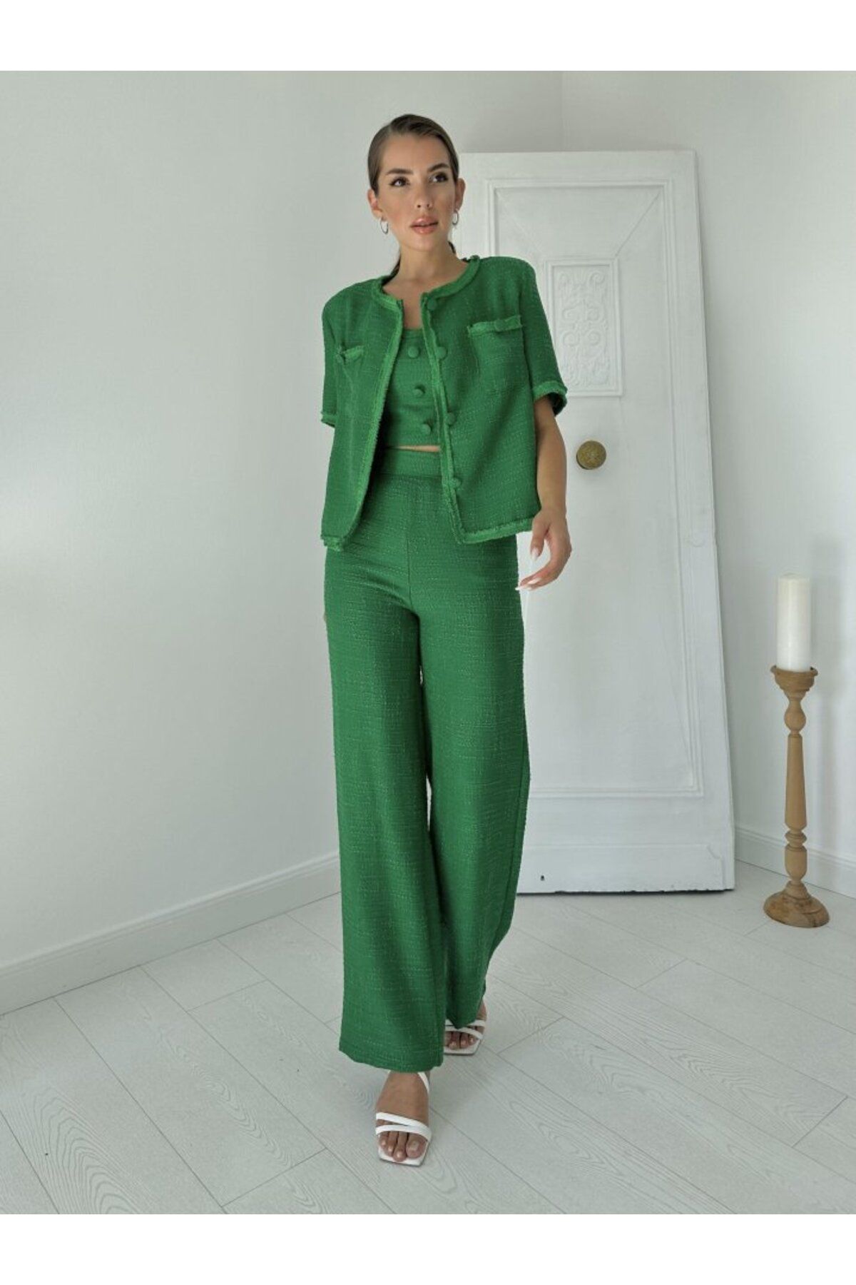 ETİLER COLLECTION Yeşil Askılı Büstiyer Ceket Ve Pantolon Takım