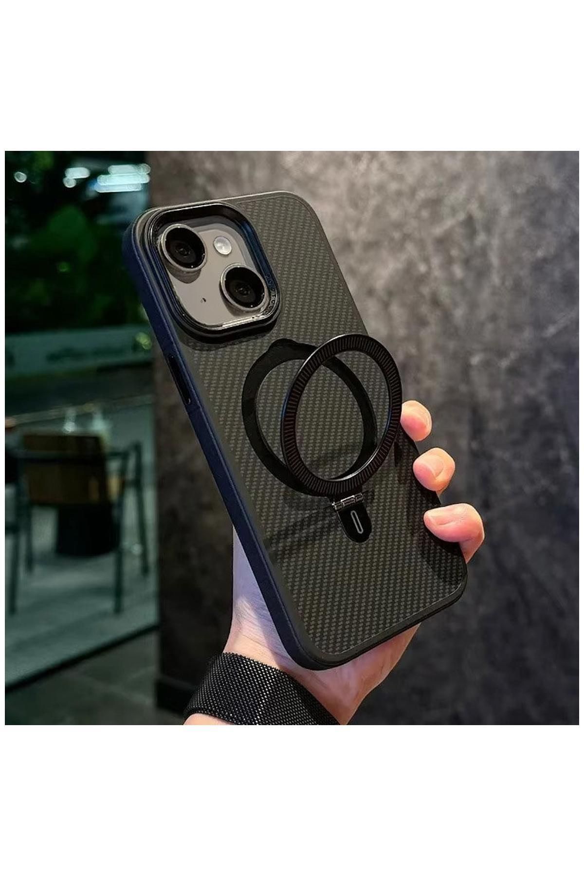 Pro Aksesuar Apple iPhone 13 Uyumlu Kılıf Best Karbon Fiber Kılıf (Kablosuz Şarj Destekli) Siyah
