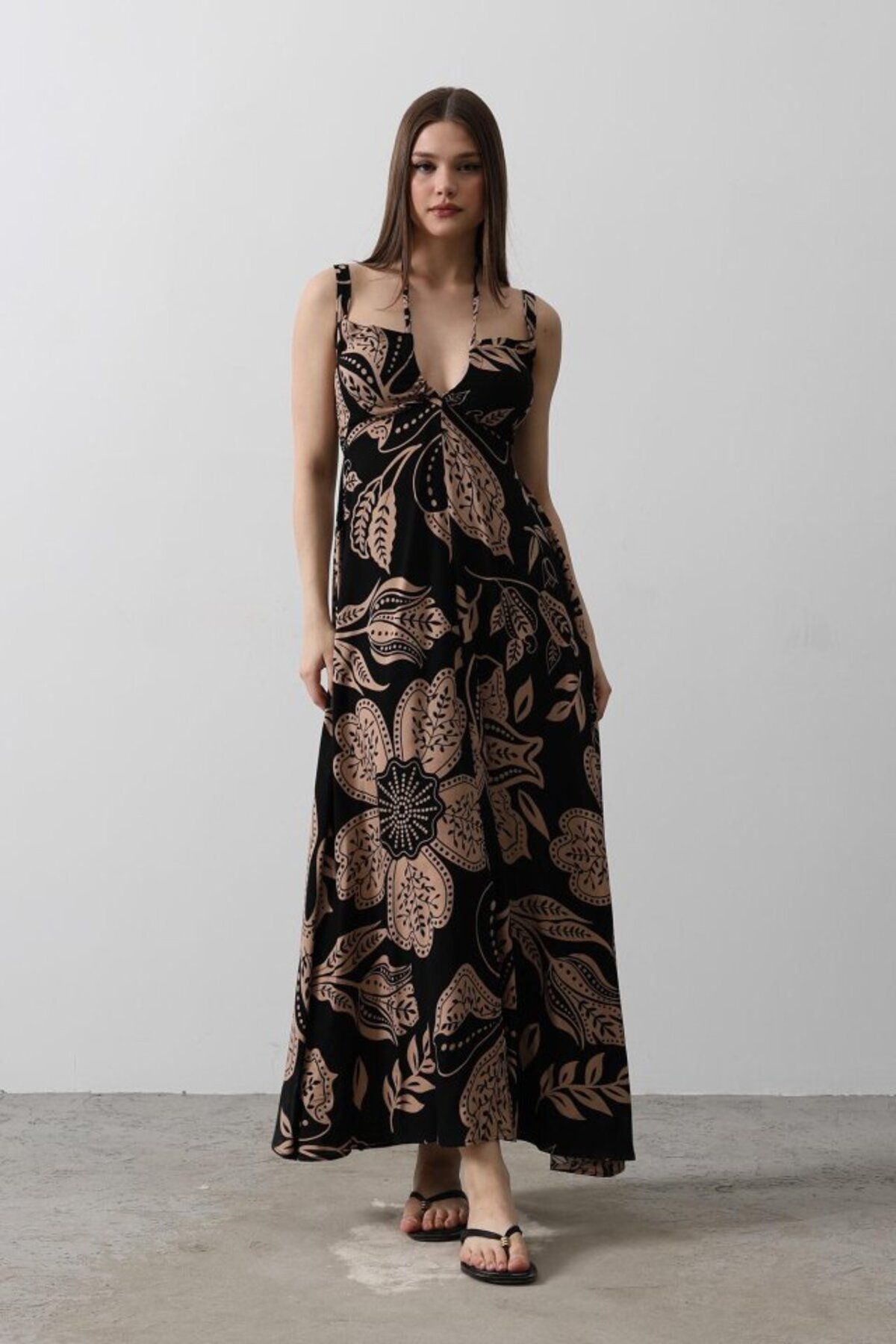 ETİLER COLLECTION ASKILI VİSCON ELBİSE - Siyah
