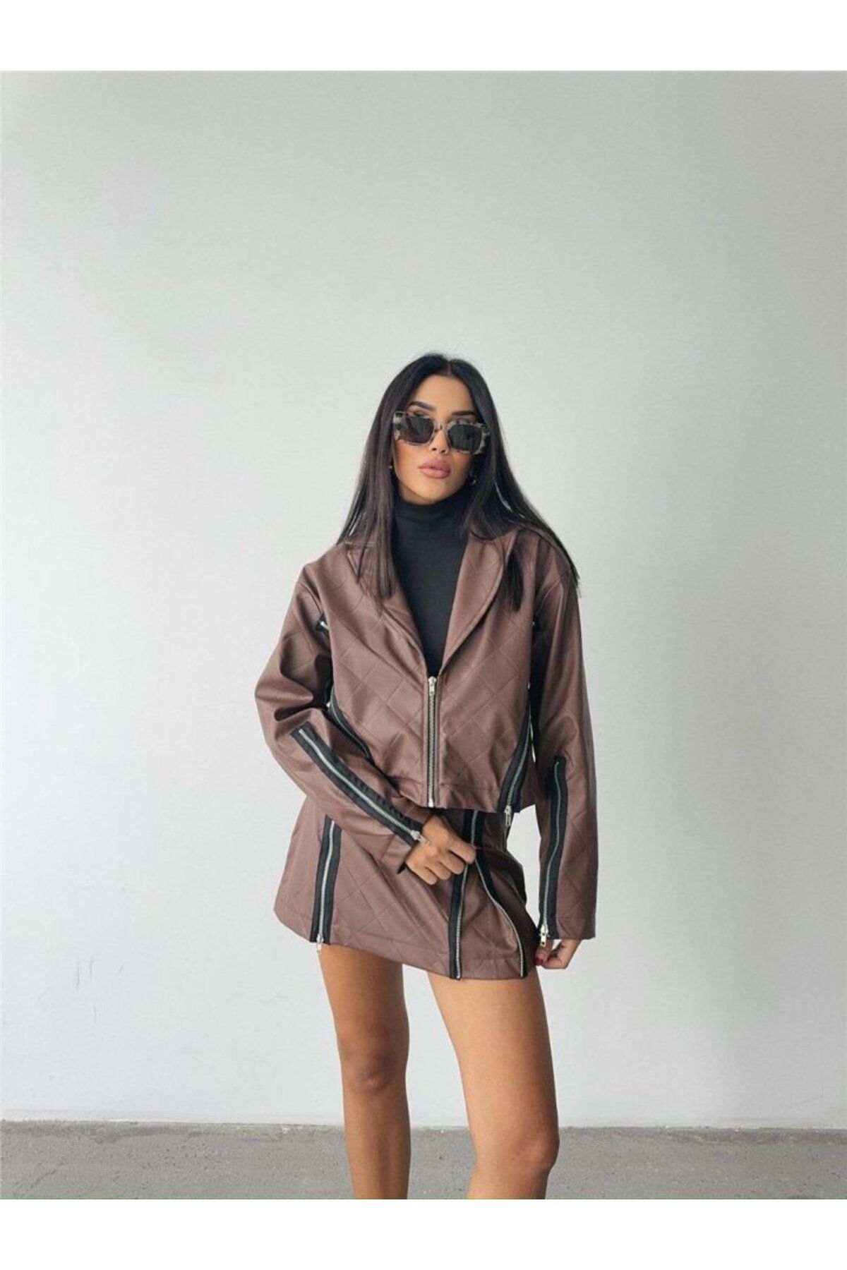 ETİLER COLLECTION DERİ FERMUAR DETAYLI ETEK - Taba