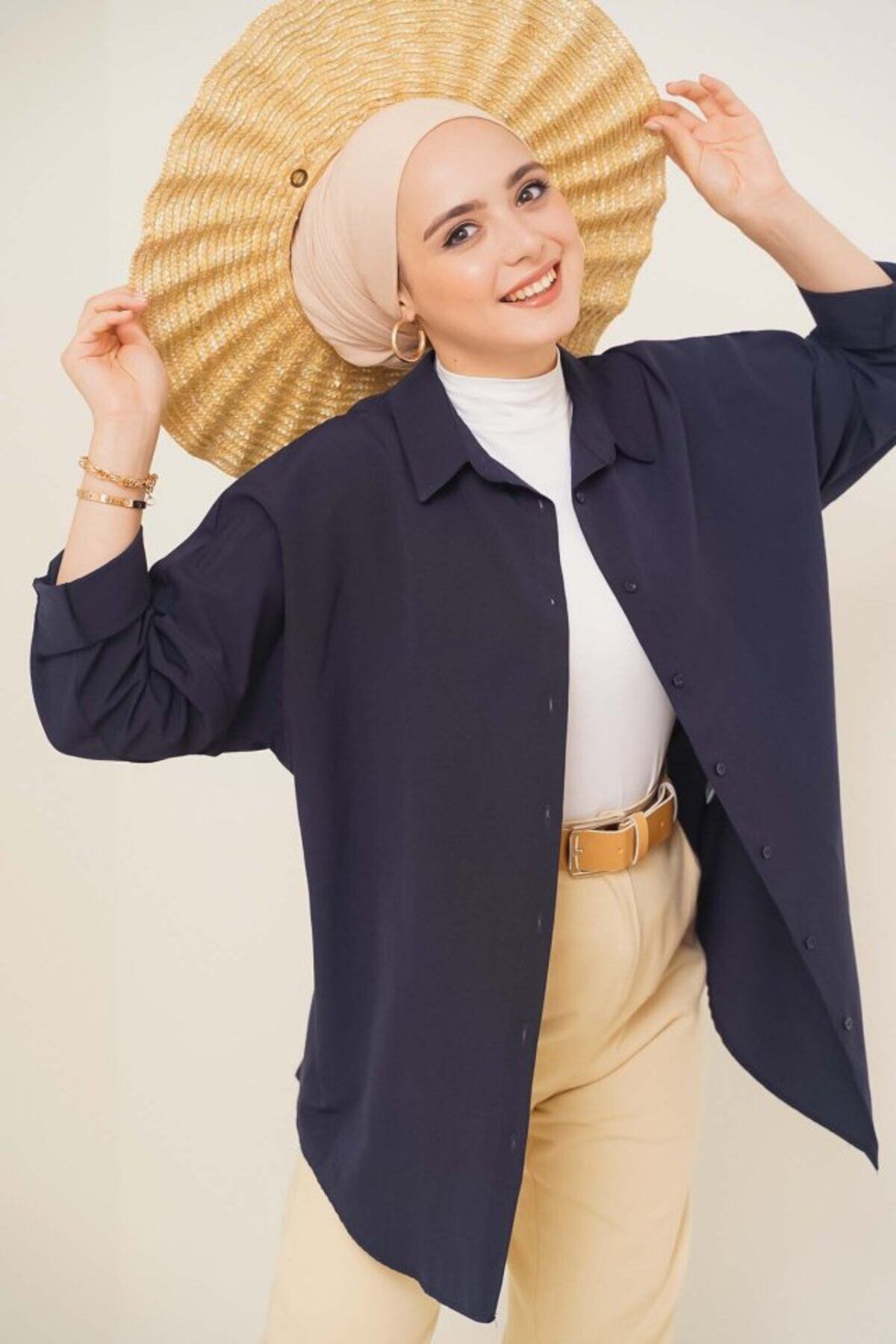theElitist 103901 Oversize Basic Tesettür Gömlek - Lacivert
