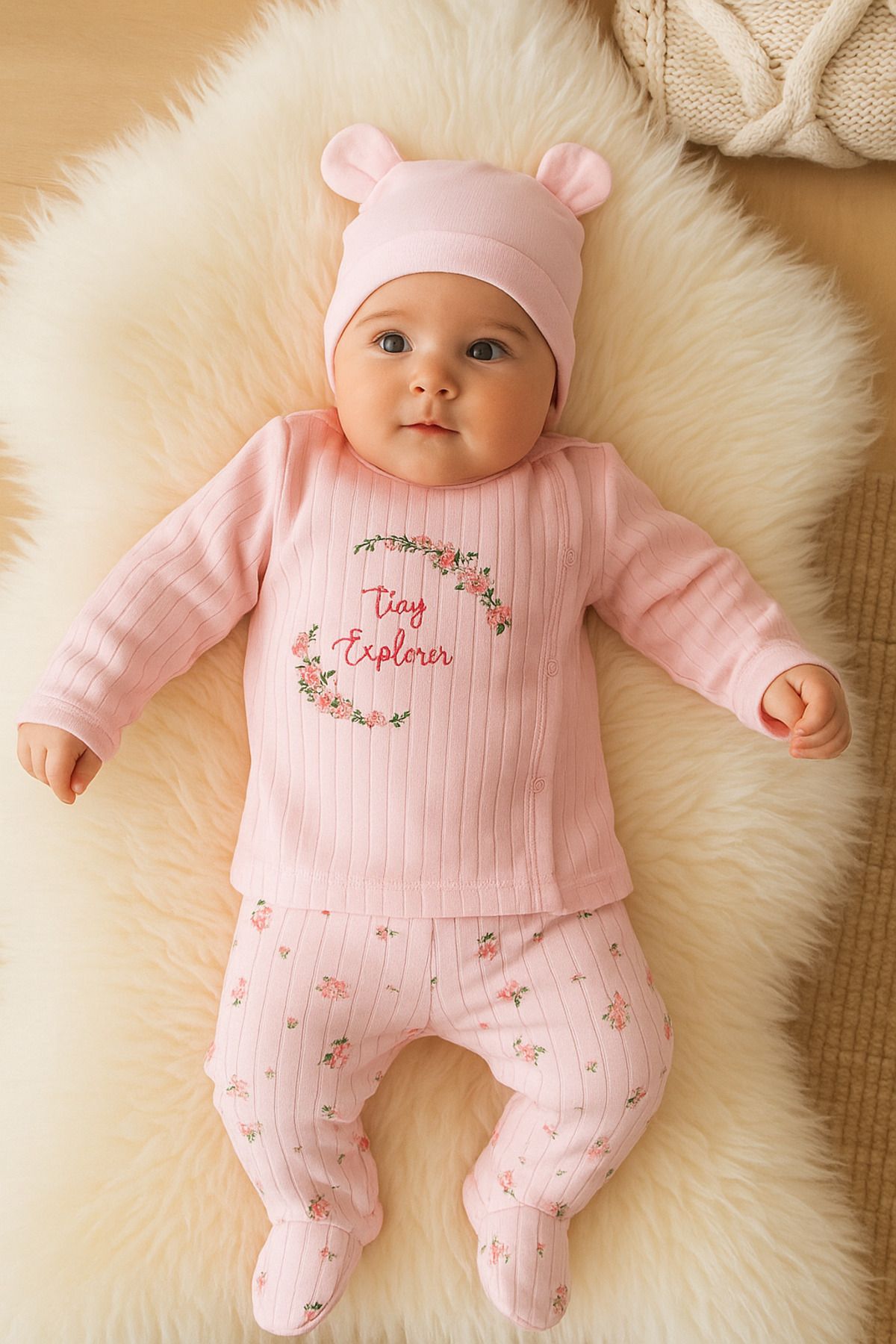MYZİ STORE Yenidoğan Bebek %100 Pamuk 3'lü Hastane Çıkışı 0-3 Ay