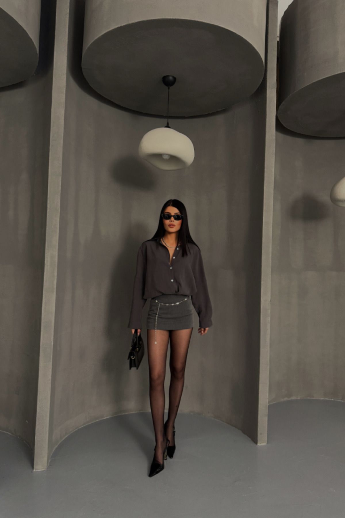 ETİLER COLLECTION BOYFRİEND GÖMLEK MODAL KUMAŞ OVERSİZE - Antrasit