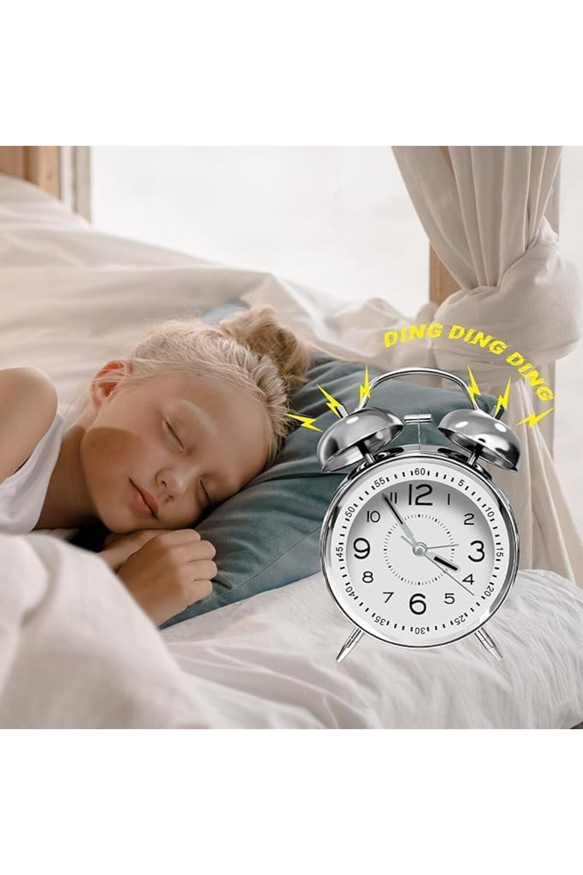 Other-Loud Battery-Operated Twin Bell Alarm Clock, Backlight, Snooze Function,(Silver,4") 5