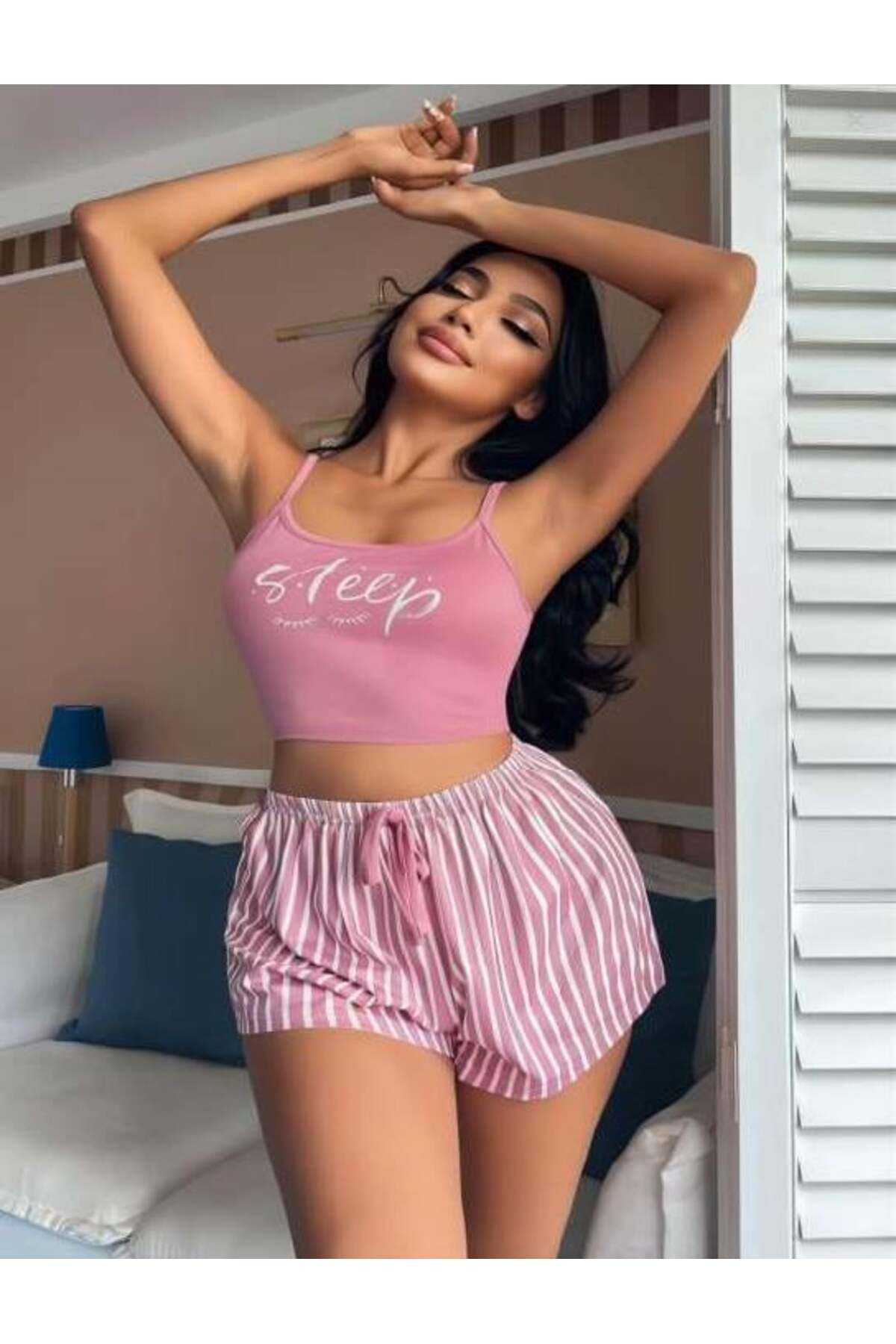 Findit Çizgili Askılı Şortlu Pijama Takımı