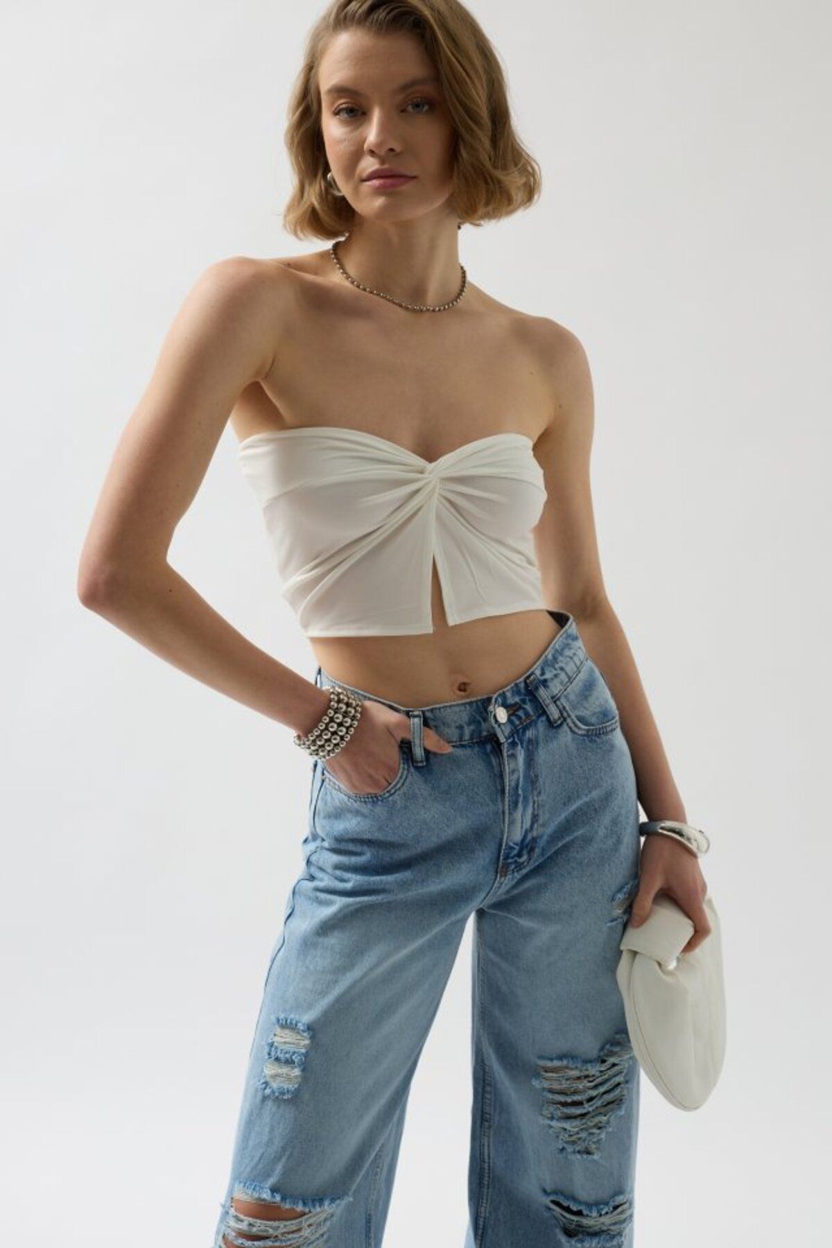 ETİLER COLLECTION Straplez Düğüm Detay Bluz