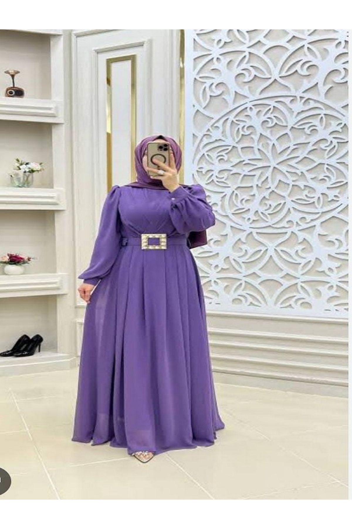 KLASS LİFE KEMERLİ ŞİFON ELBİSE