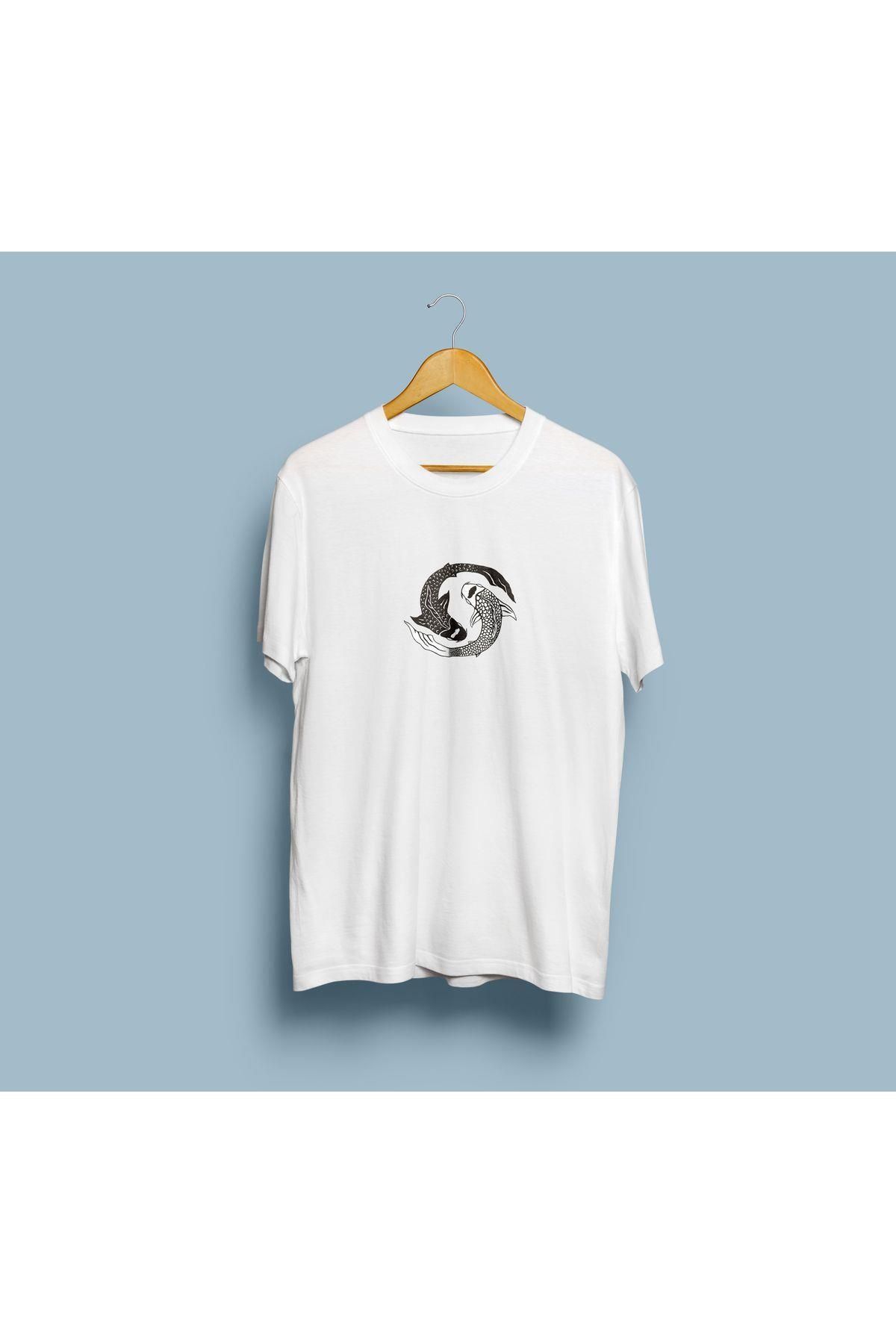 Bahriyeli Collection Oversize Yin Yang Balığı Baskılı Unisex T-shirt