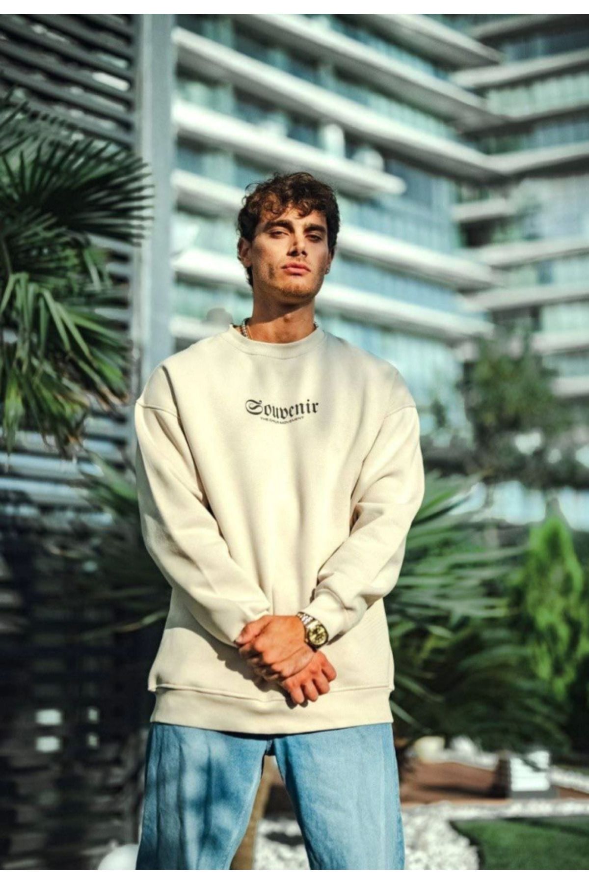 ETİLER COLLECTION Oversize Bisiklet Yaka Baskılı SweatShirt - Beyaz