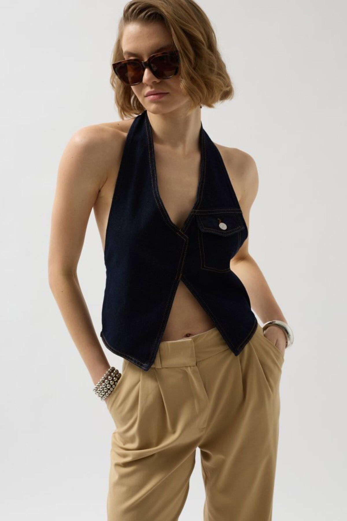 ETİLER COLLECTION Asimetrik Denim Yelek