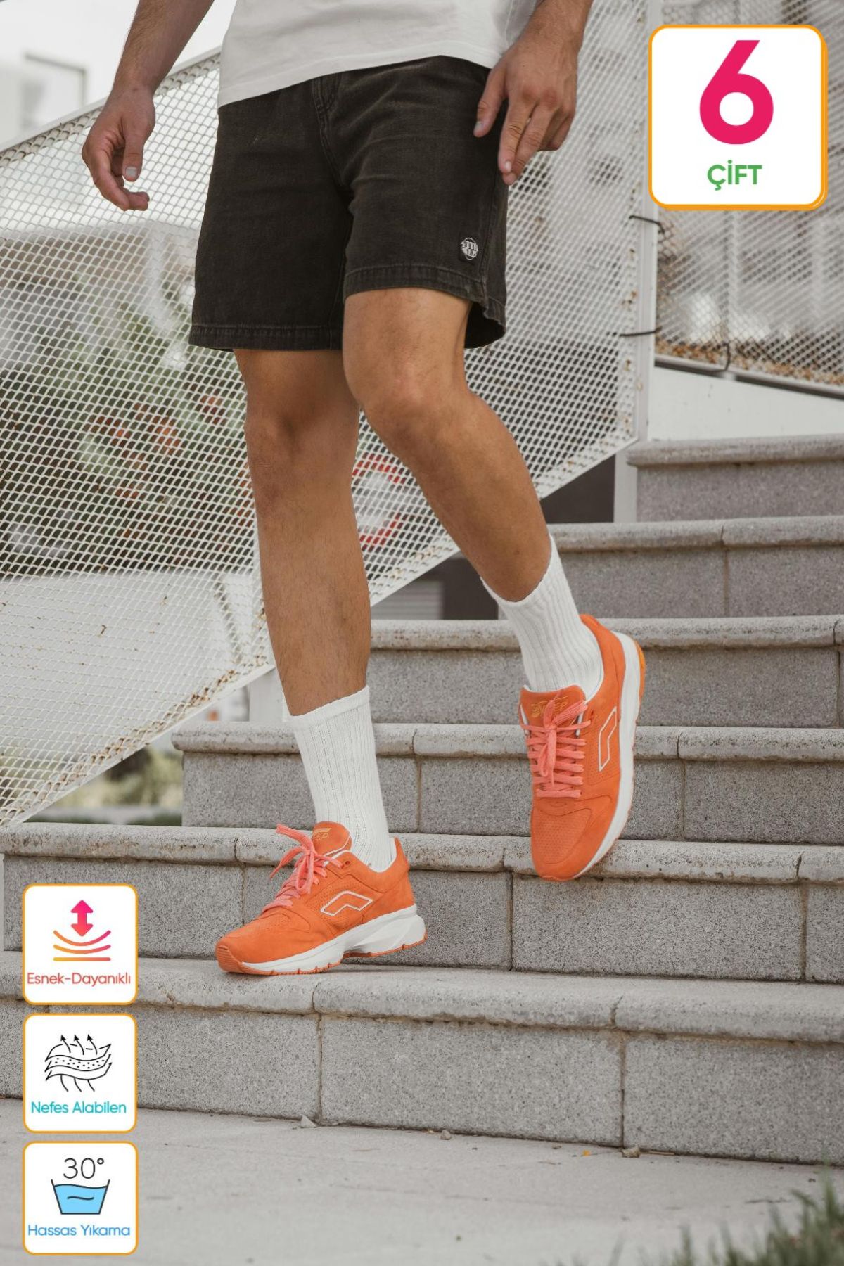 RUVANA ART 6 Çift Unisex Beyaz Spor Çorap – Uzun, Tenis Tarzı Erkek & Kadın Çorabı