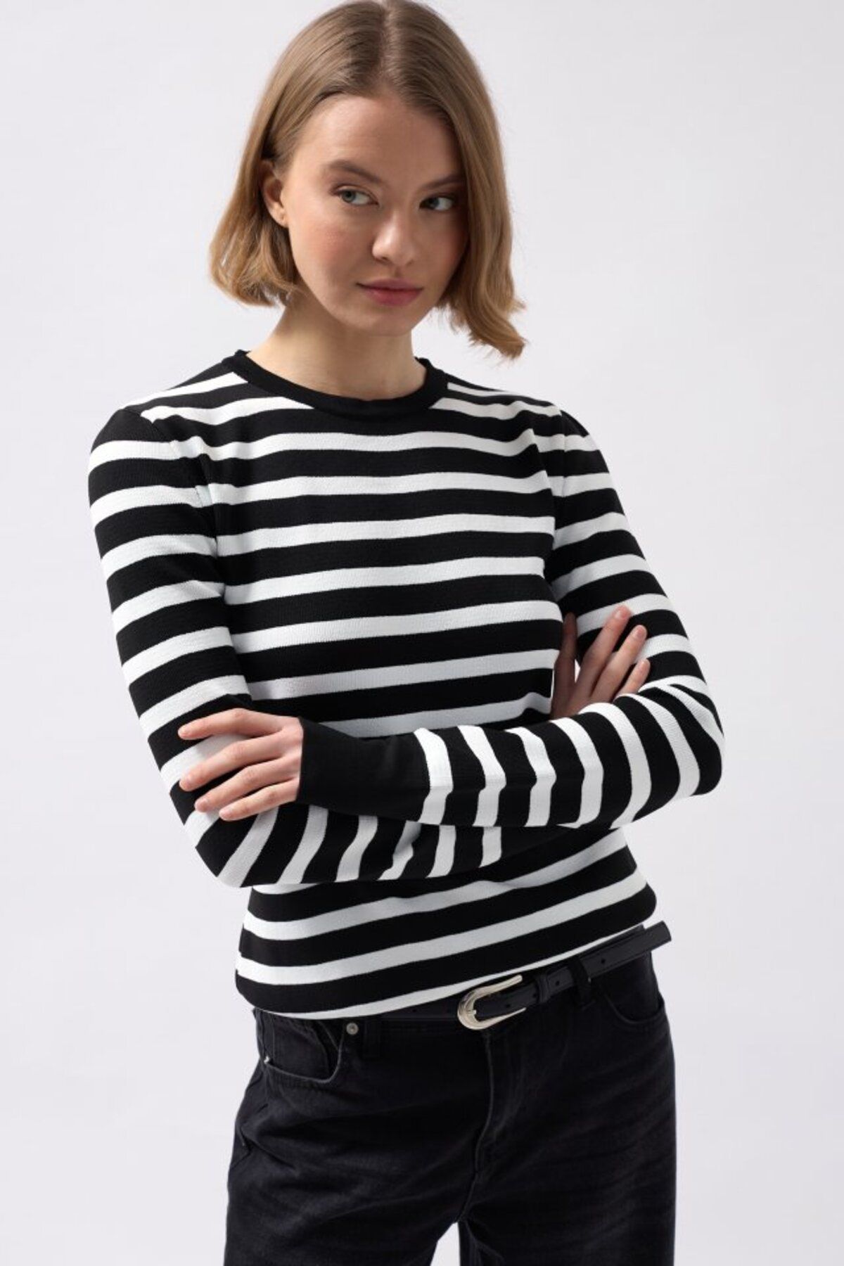 ETİLER COLLECTION Bisiklet Yaka Çizgili Bluz