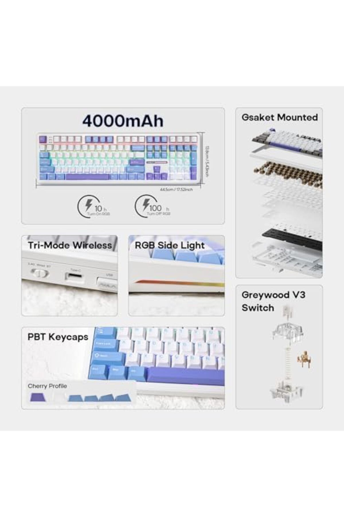 Epomaker-لوحة مفاتيح الألعاب اللاسلكية AULA F108، لوحة مفاتيح ميكانيكية كاملة الحجم مع بطارية 8000 مللي أمبير/ساعة، 108 4